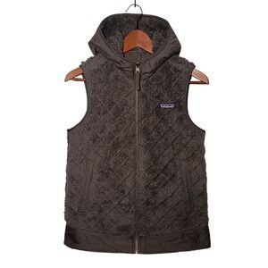 Patagonia Vest Womens Size XS Gray Quilted Fleece Los Gatos Hooded Reversible